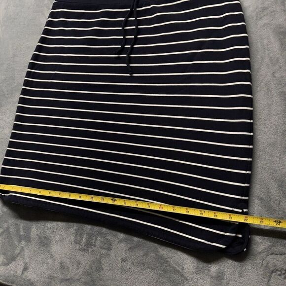 Talbots Sz M Skirt Navy White Stretch Knit Drawstring Slits Pull On Cotton Blend - Picture 7 of 10